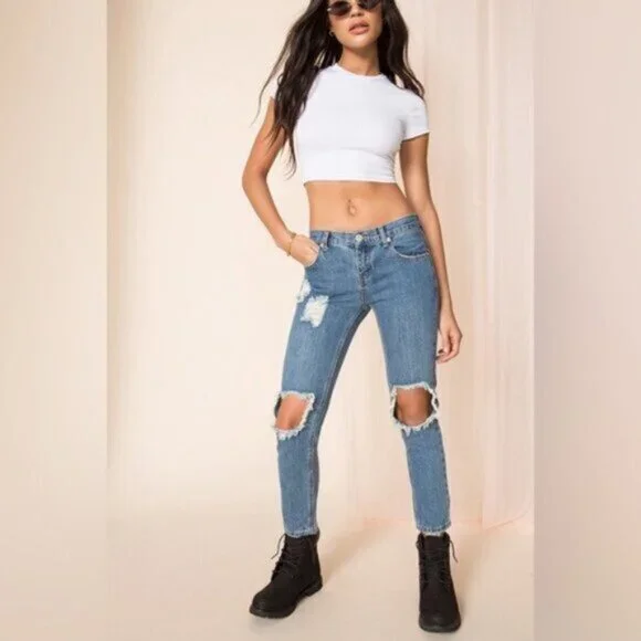 Superdown Revolve Angie Girlfriend Jeans Straight Leg Wash Blue High rise 25 - Picture 6 of 15